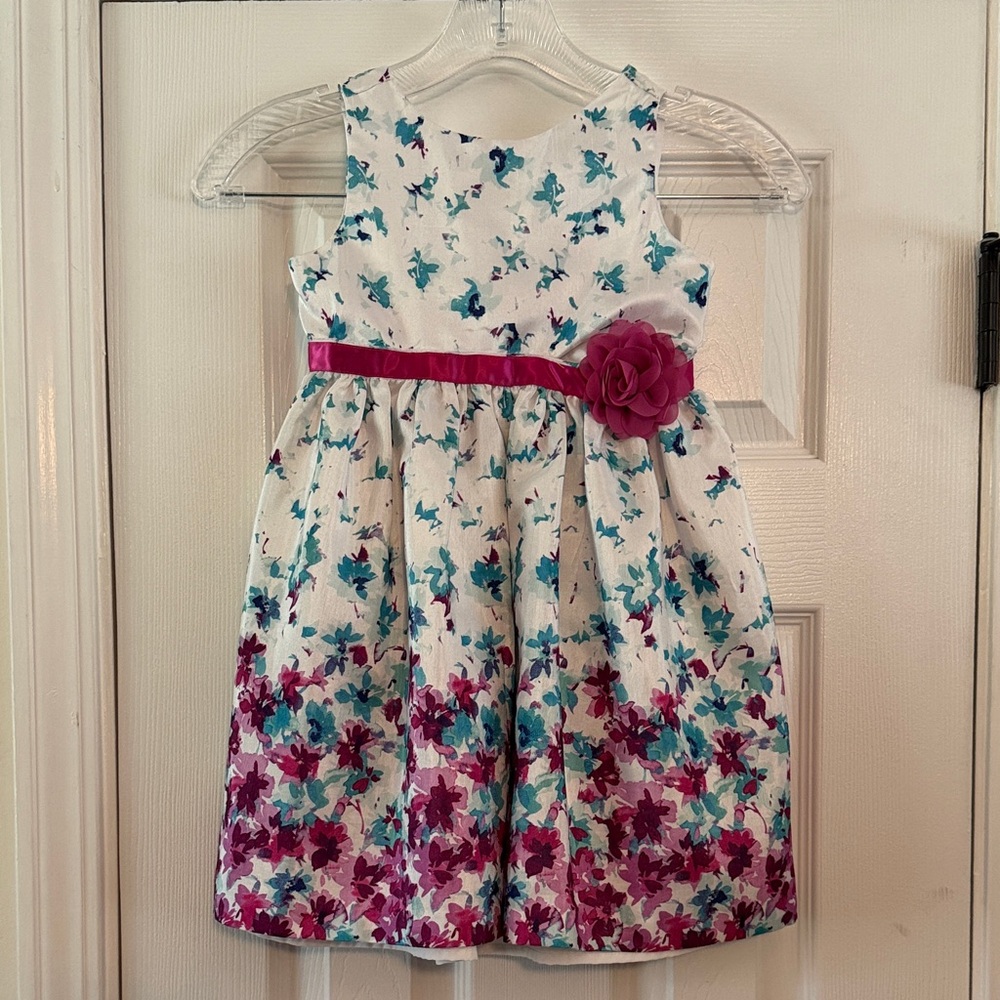 Floral Kids Dress with Pink Accents